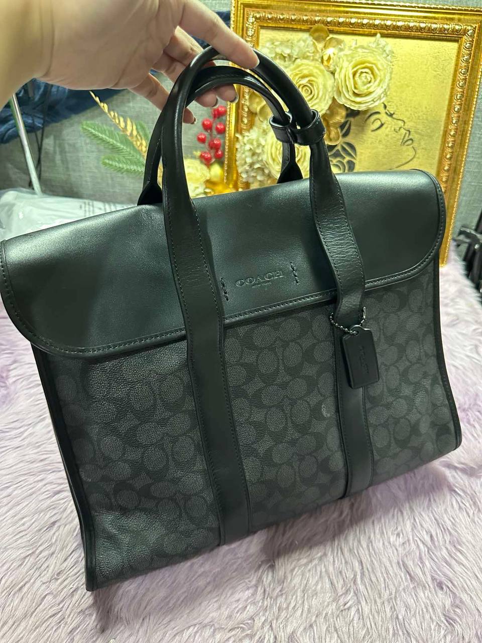 ORIG Preloved Retail Coach Gotham Portfolio Bag In Signature Canvas Men Laptop Black Bag
