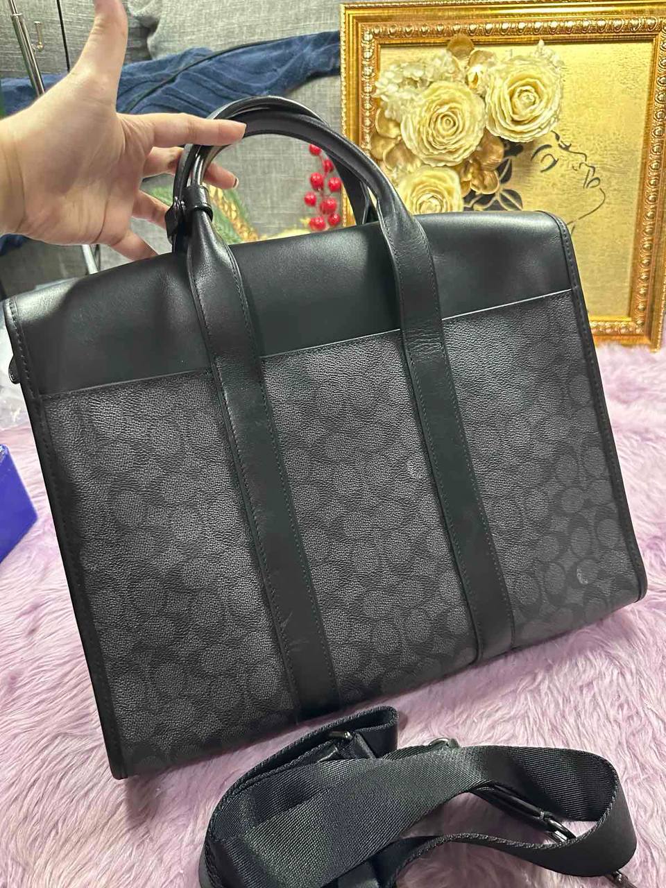 ORIG Preloved Retail Coach Gotham Portfolio Bag In Signature Canvas Men Laptop Black Bag