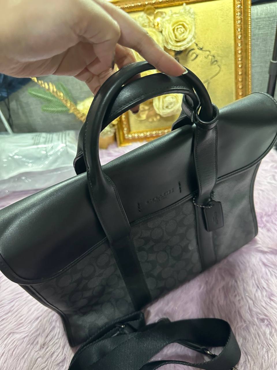 ORIG Preloved Retail Coach Gotham Portfolio Bag In Signature Canvas Men Laptop Black Bag