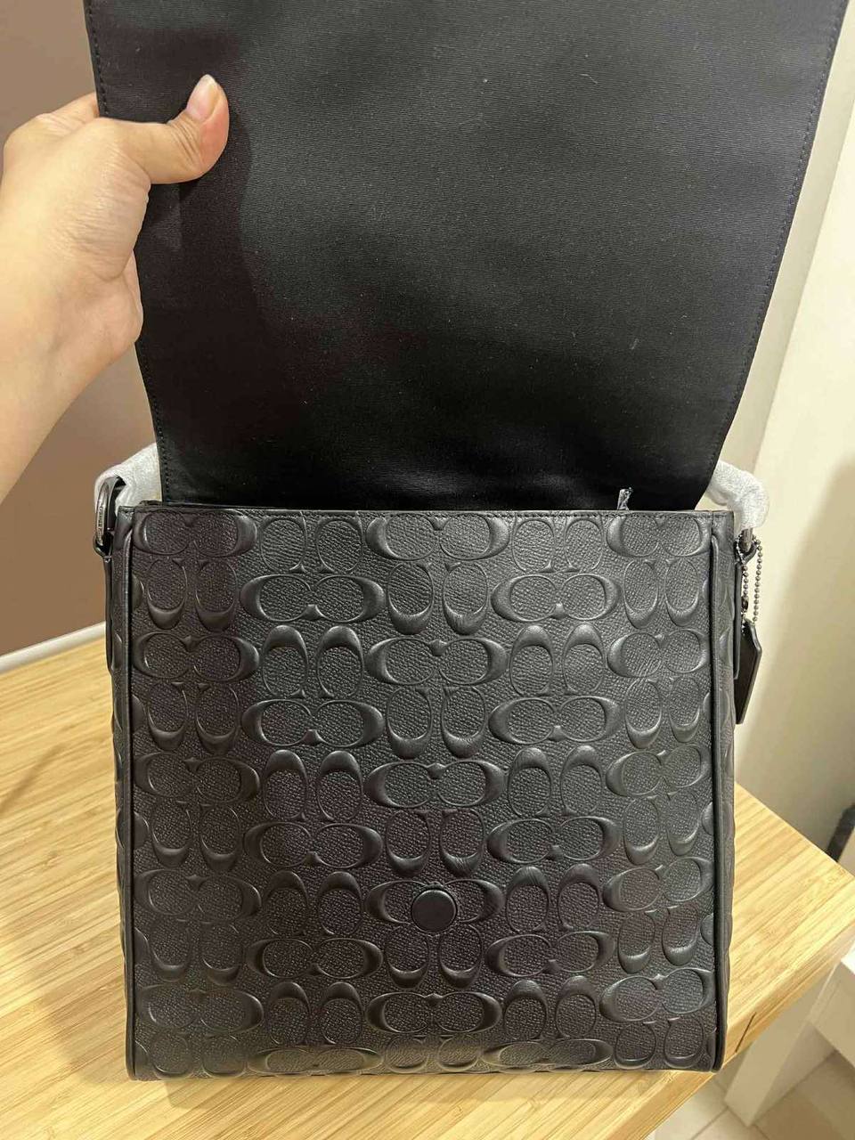 ORIG & IMPORTED Coach Houston Map Men Black Bag In Signature Leather