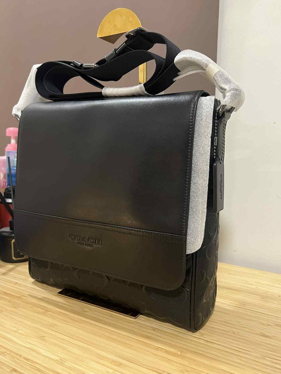 ORIG & IMPORTED Coach Houston Map Men Black Bag In Signature Leather