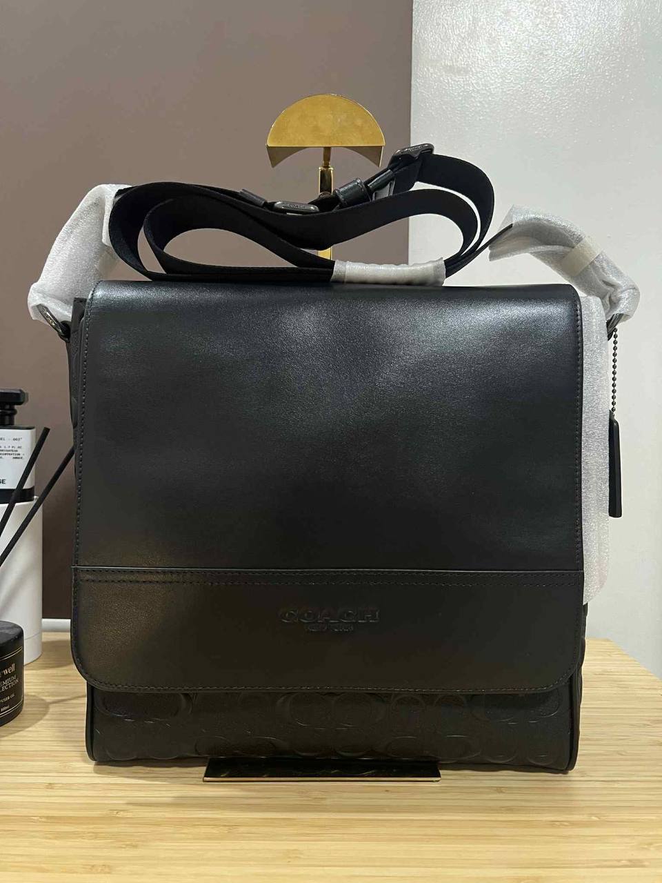 ORIG & IMPORTED Coach Houston Map Men Black Bag In Signature Leather
