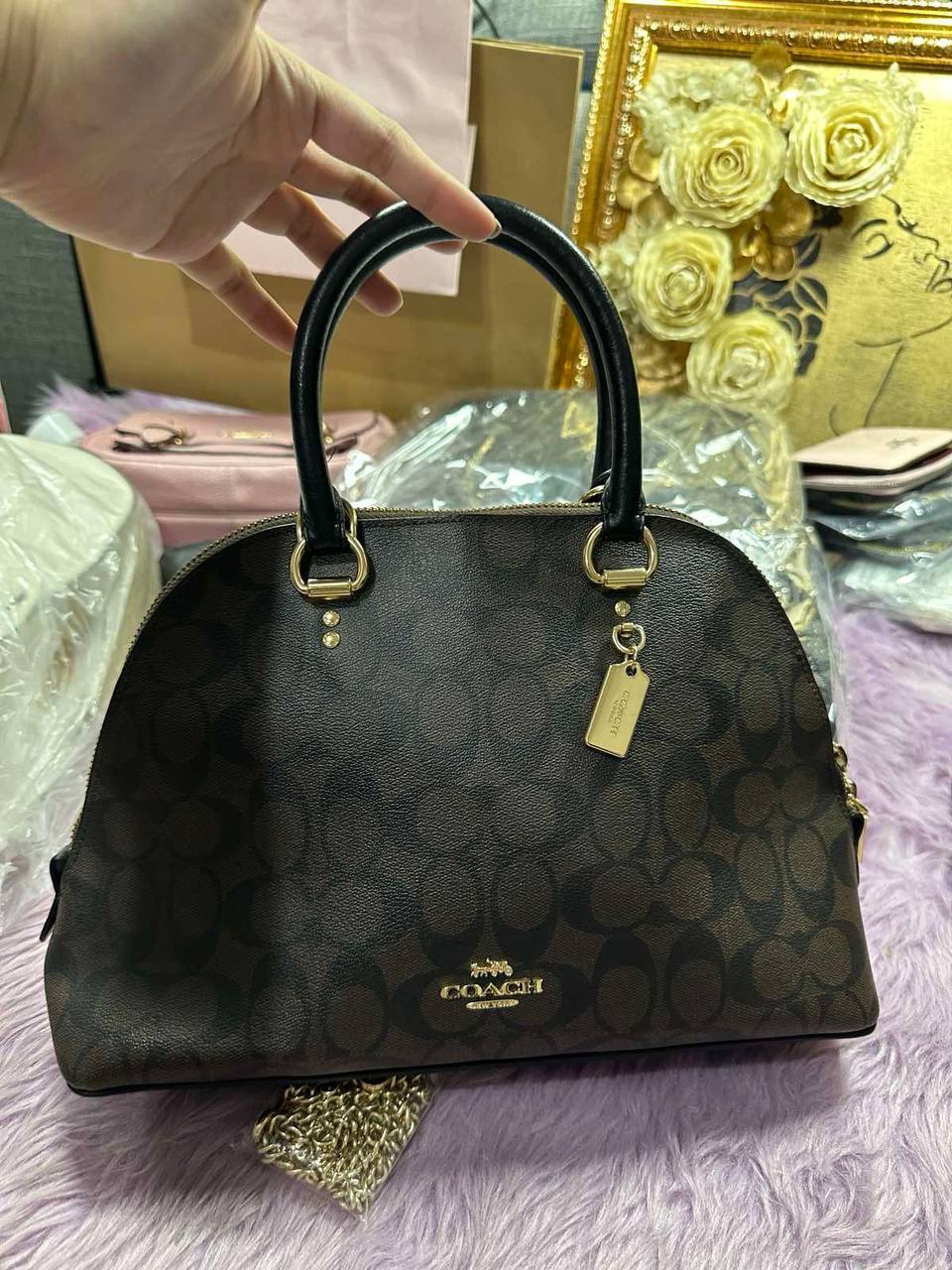 ORIG Preloved Coach Katy Satchel Dome Bag In Signature Canvas in Brown