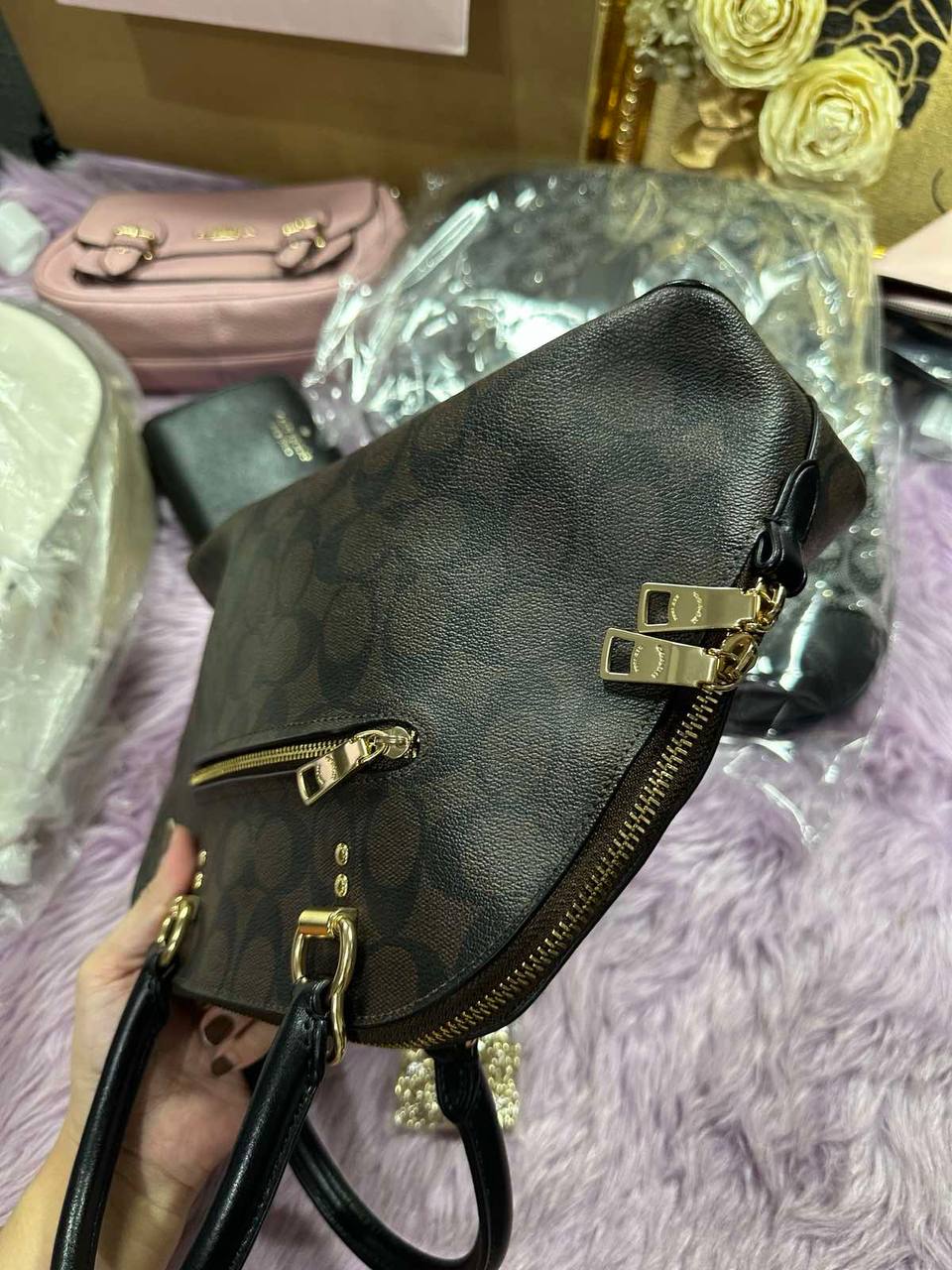 ORIG Preloved Coach Katy Satchel Dome Bag In Signature Canvas in Brown