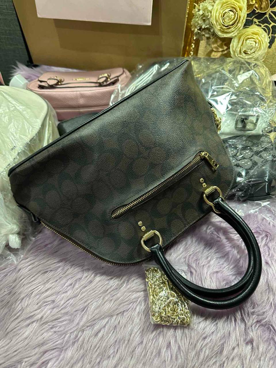 ORIG Preloved Coach Katy Satchel Dome Bag In Signature Canvas in Brown