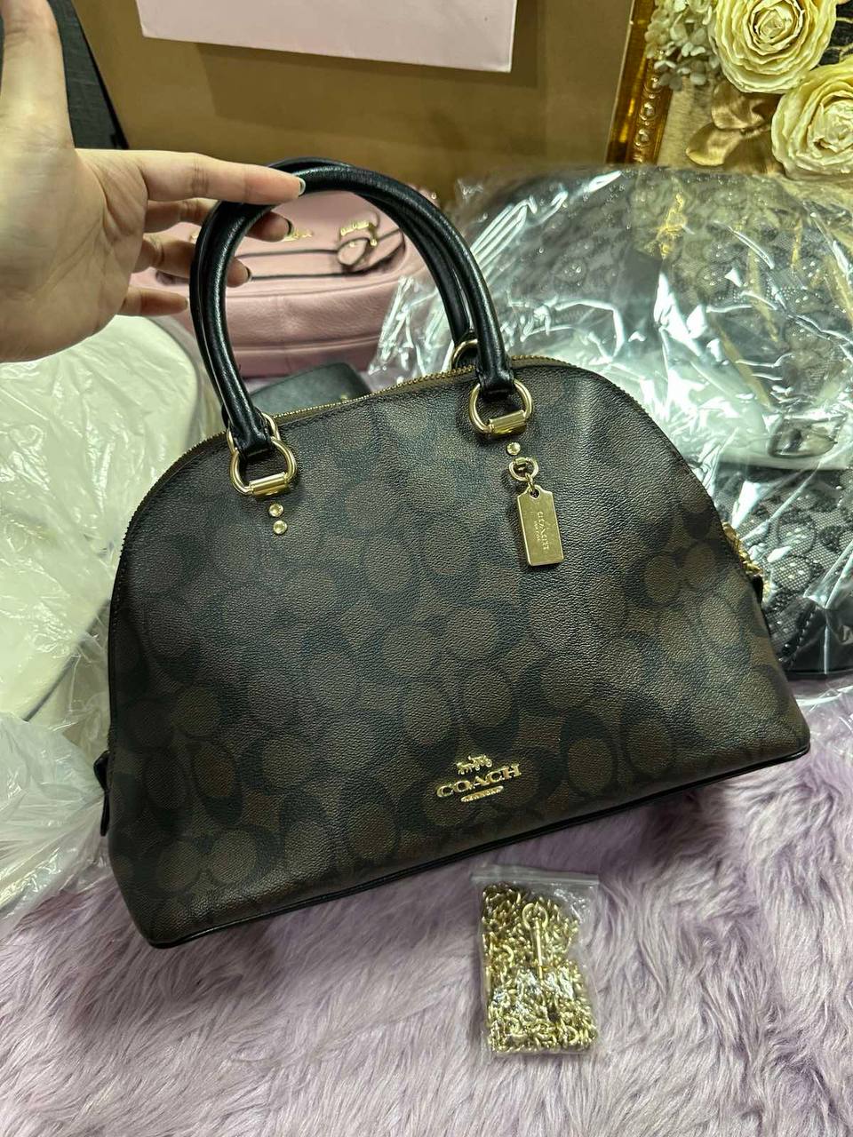 ORIG Preloved Coach Katy Satchel Dome Bag In Signature Canvas in Brown