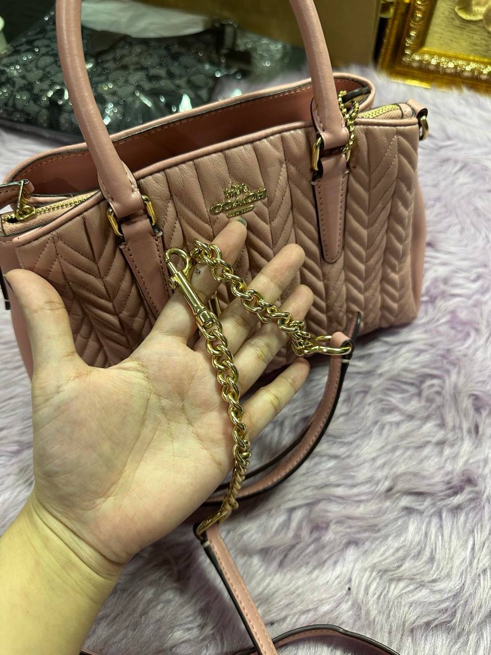 ORIG Preloved RARE Coach Mini Sage Carryall Satchel Small Pink Quilted Bag