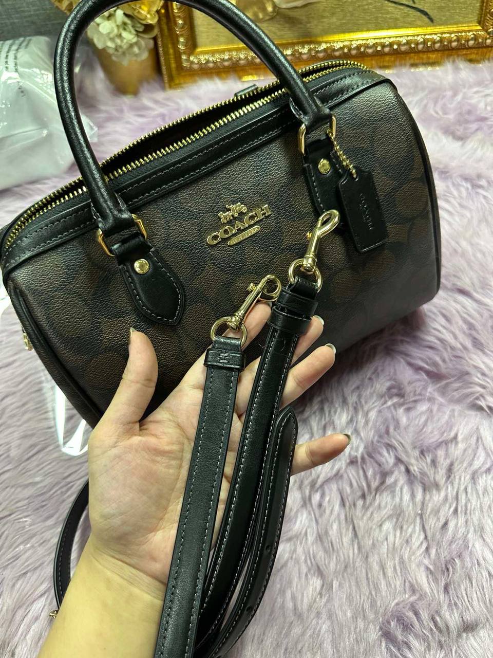 ORIG Preloved Coach Rowan Satchel Bag In Signature Canvas Brown