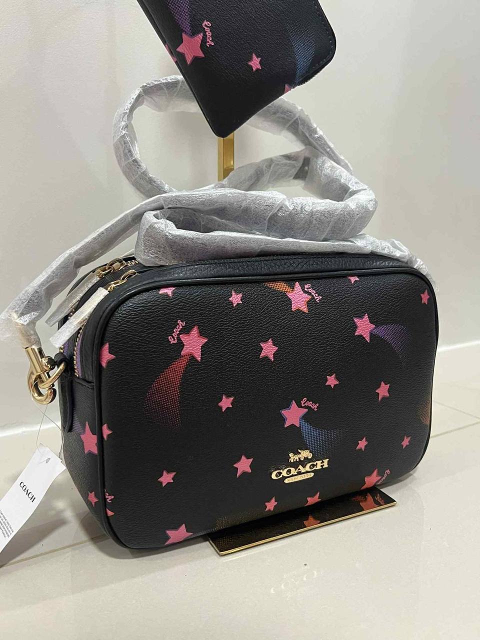 ORIG & IMPORTED RARE Coach Jes Crossbody With Disco Star Print Black Double Zip Bag