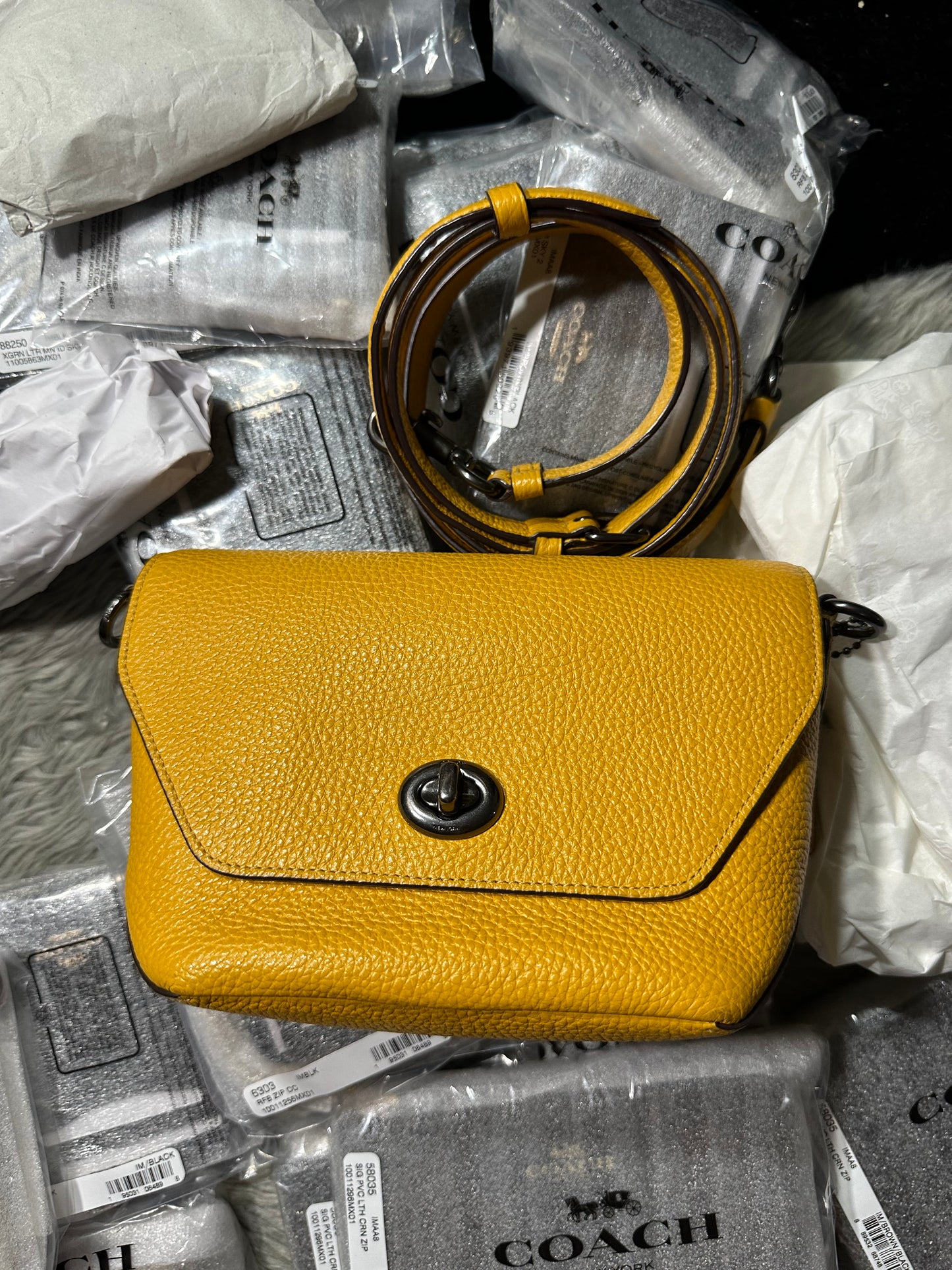 AUTHENTIC/ORIGINAL Preloved Coach Karlee Yellow Crossbody Bag
