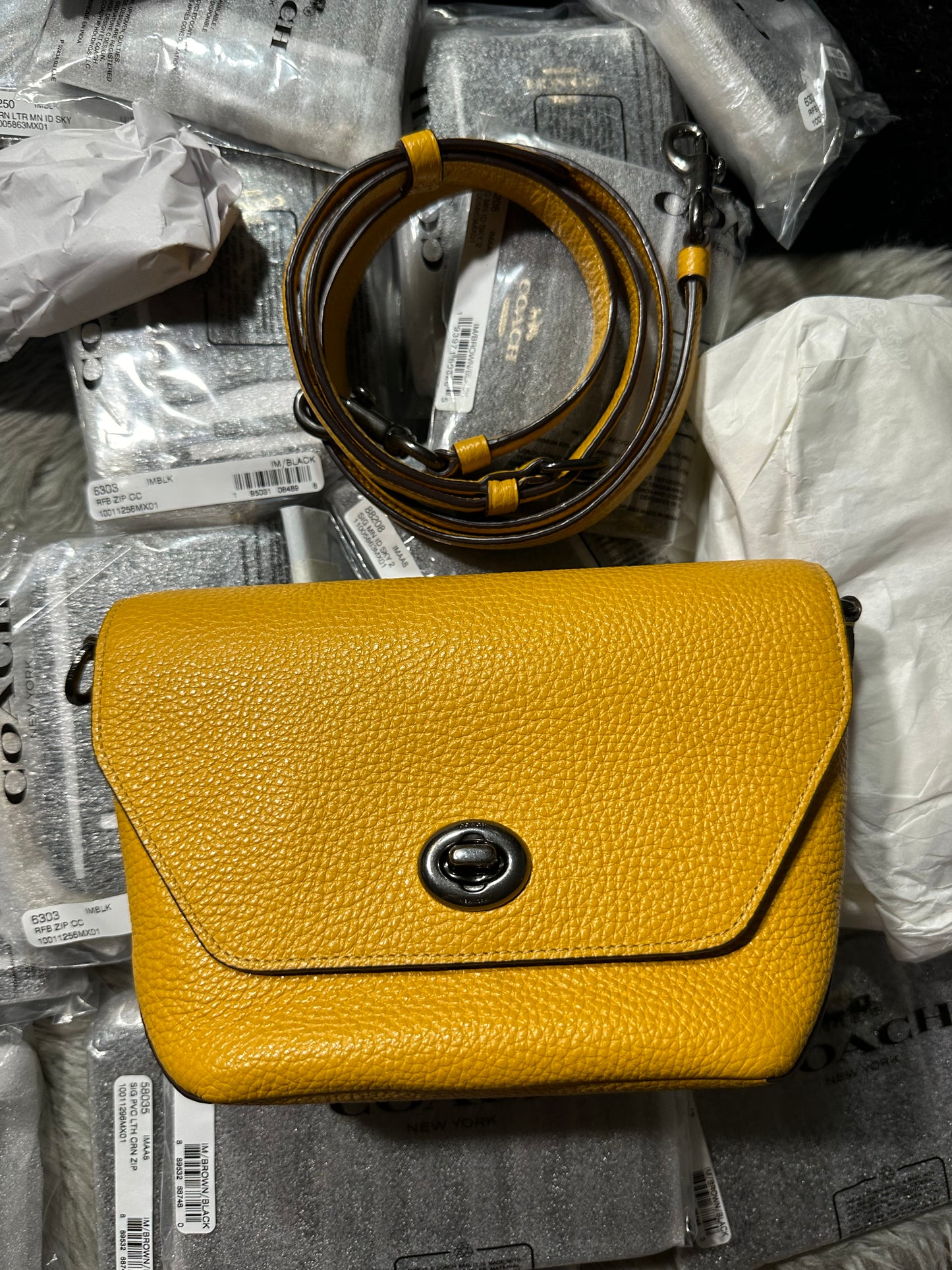 AUTHENTIC/ORIGINAL Preloved Coach Karlee Yellow Crossbody Bag