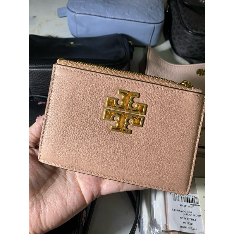 AUTHENTIC Tory Burch Women's Britten Zip Card Case Wallet pink