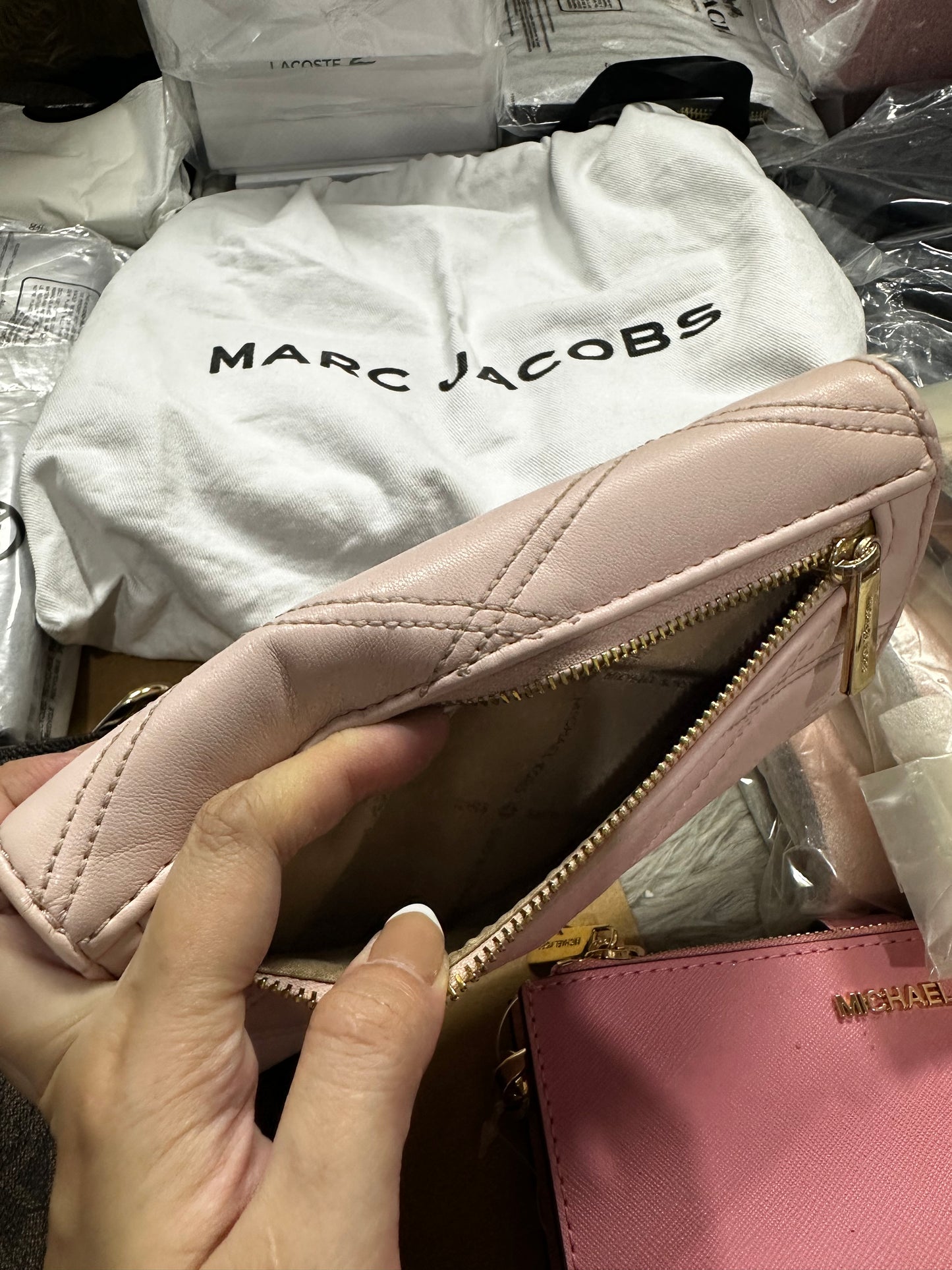 AUTHENTIC/ORIGINAL Preloved MK Michael Kors Jet Set Travel Large Trifold Quilted Leather Pink Long Wallet