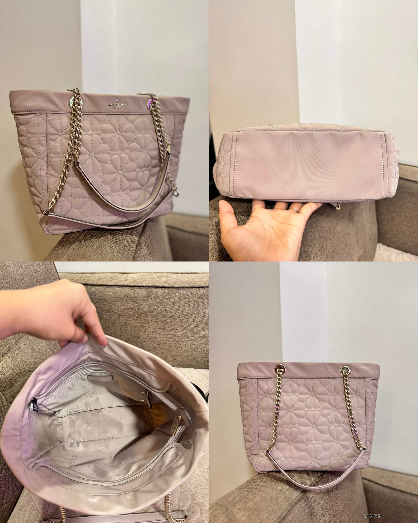 ORIG & IMPORTED KS Spade Flower Quilted Fabric Medium/Large Tote Cozy Grey Bag