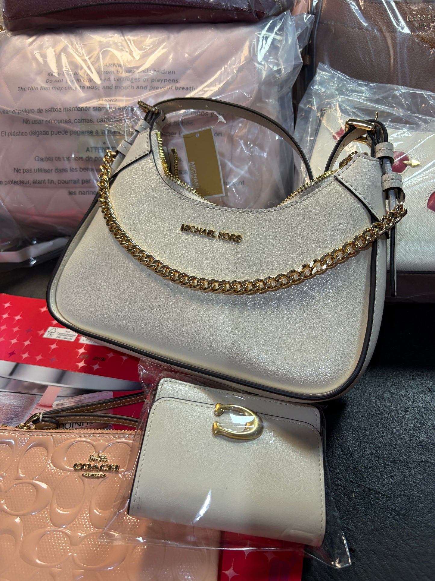 ORIG & IMPORTED MK Wilma Small Signature Logo Crossbody Bag in White Brown