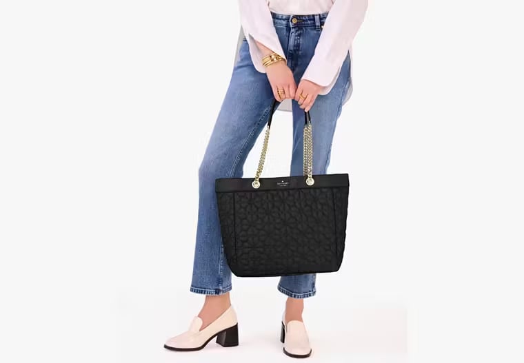 AUTHENTIC/ORIGINAL KATE SPADE KS Spade Flower Quilted Fabric XL Tote - BLACK