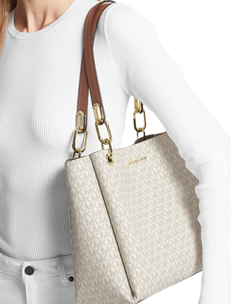 AUTHENTIC/ORIGINAL MK Trisha Large Logo Shoulder Tote Bag in Vanilla White