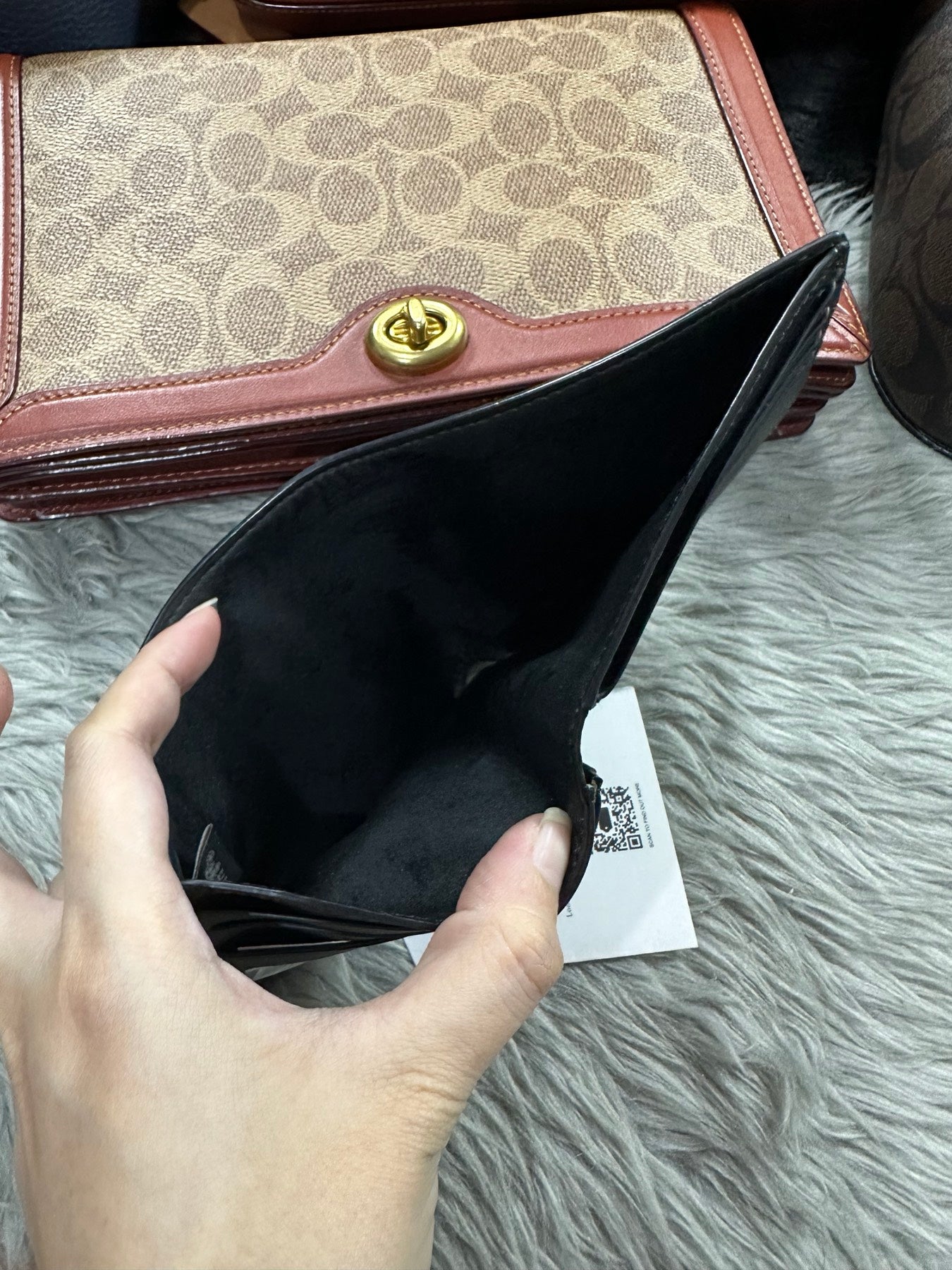 AUTHENTIC/ORIGINAL Preloved Coach Id Billfold Men Wallet In Signature Canvas Khaki Brown