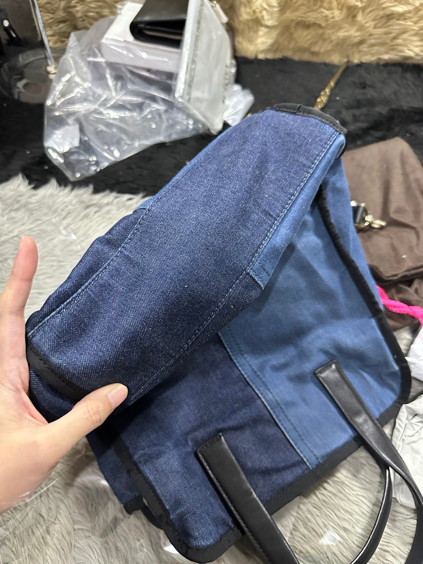 AUTHENTIC/ORIGINAL Preloved KateSpade KS Denim Blue Crossbody Tote Bag Thick Strap