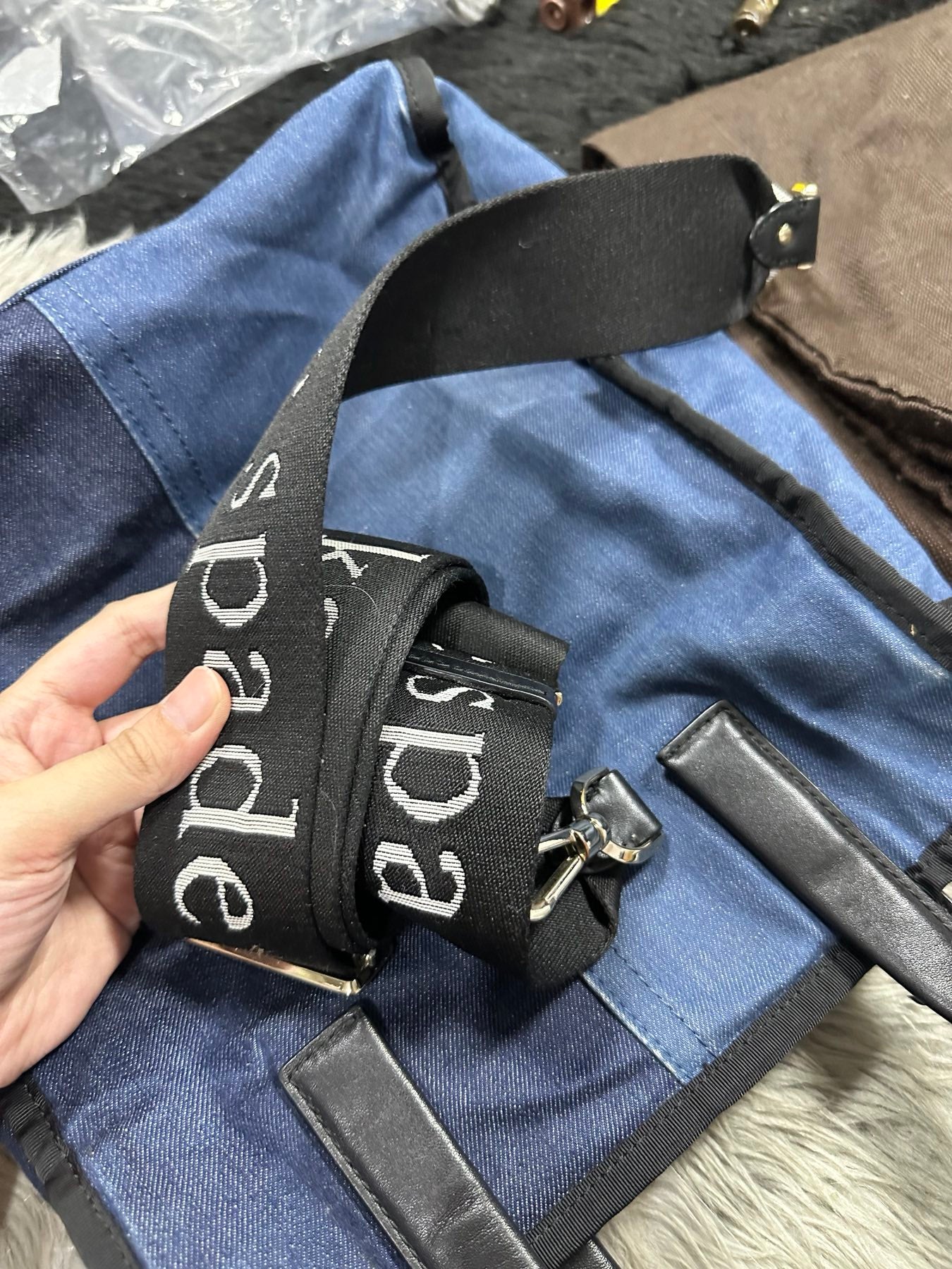 AUTHENTIC/ORIGINAL Preloved KateSpade KS Denim Blue Crossbody Tote Bag Thick Strap