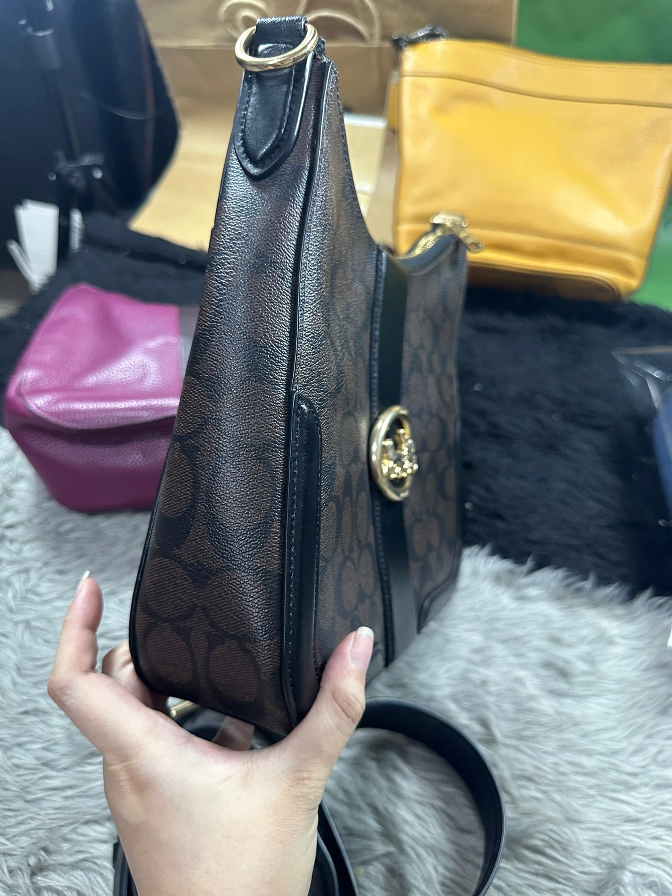 AUTHENTIC/ORIGINAL Preloved Coach Georgie Hobo Bag In Signature Canvas Brown