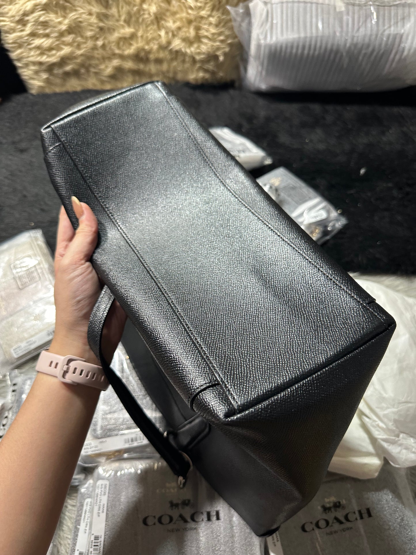 AUTHENTIC/ORIGINAL Preloved Coach Ava Tote In Crossgrain Leather Shoulder Black Bag