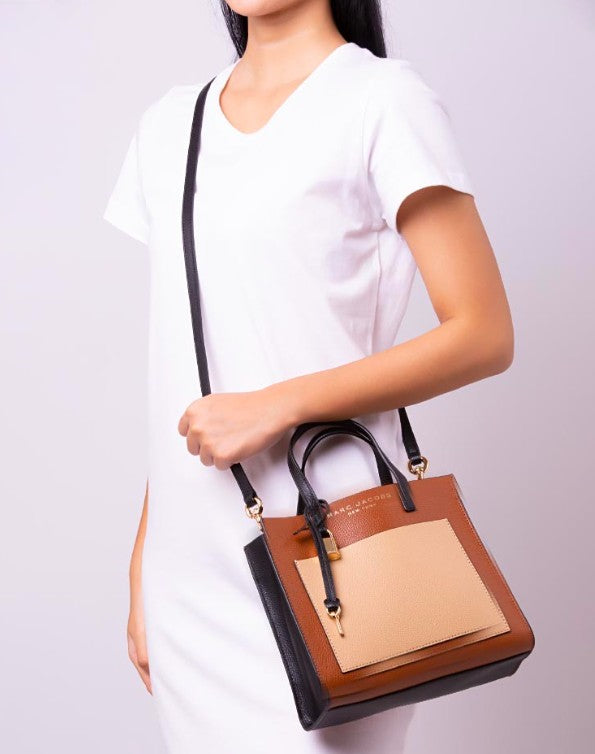 AUTHENTIC/ORIGINAL Preloved Marc Jacobs MJ Mini Grind Leather Tote Bag In Brown/Beige