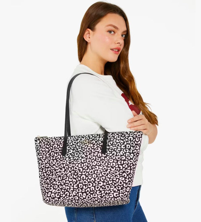AUTHENTIC/ORIGINAL KateSpade KS Kitt Leopard Large Nylon Tote Bag Black