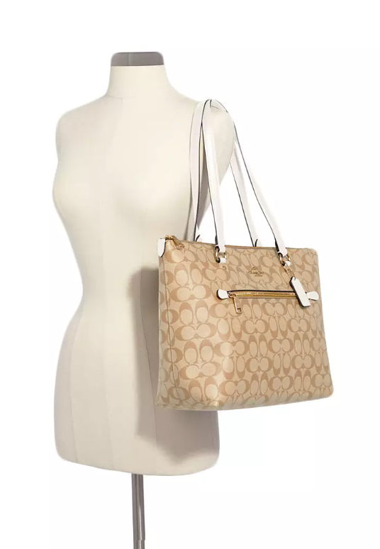 AUTHENTIC/ORIGINAL Preloved Coach Gallery Tote Bag In Signature Canvas Light Khaki