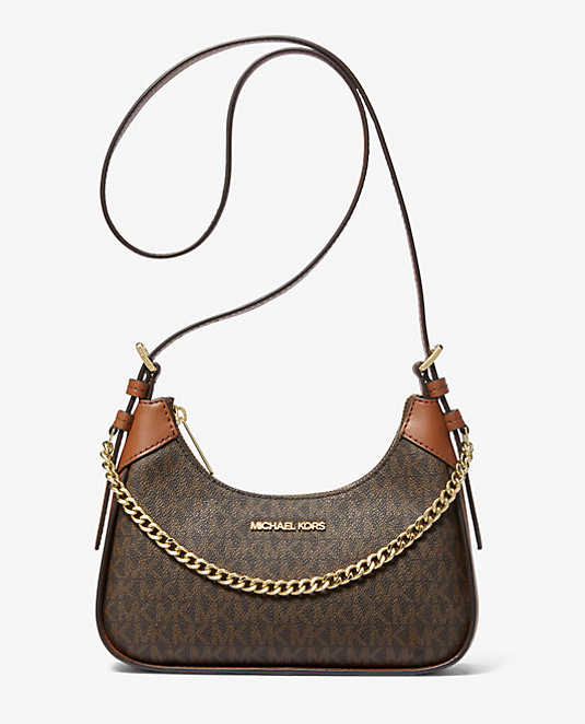 AUTHENTIC/ORIGINAL Michael K0rs MK Wilma Small Signature Logo Crossbody Bag in White Brown