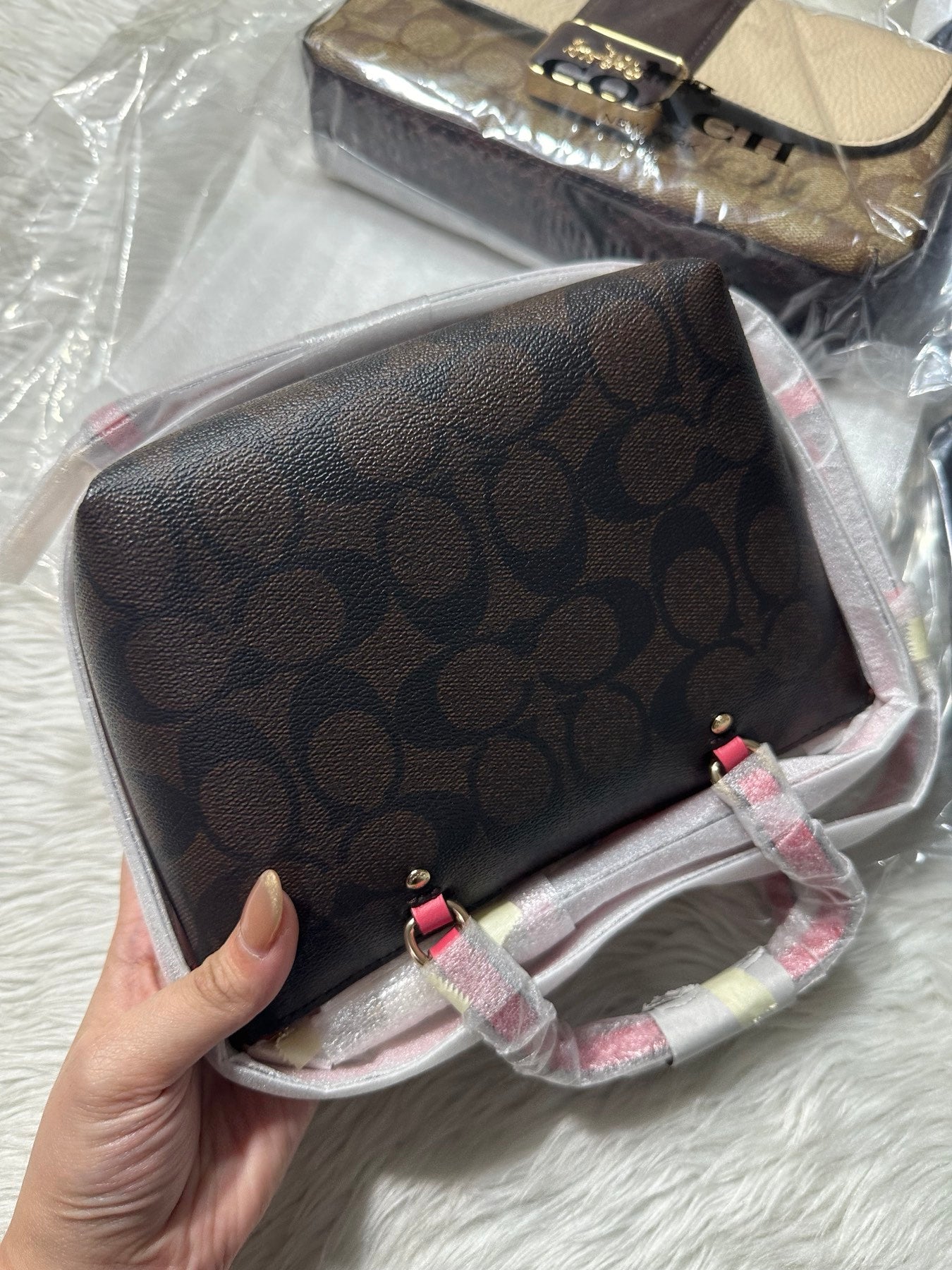 AUTHENTIC/ORIGINAL Coach Mini Gallery Crossbody Bag In Signature Canvas Brown/Pink