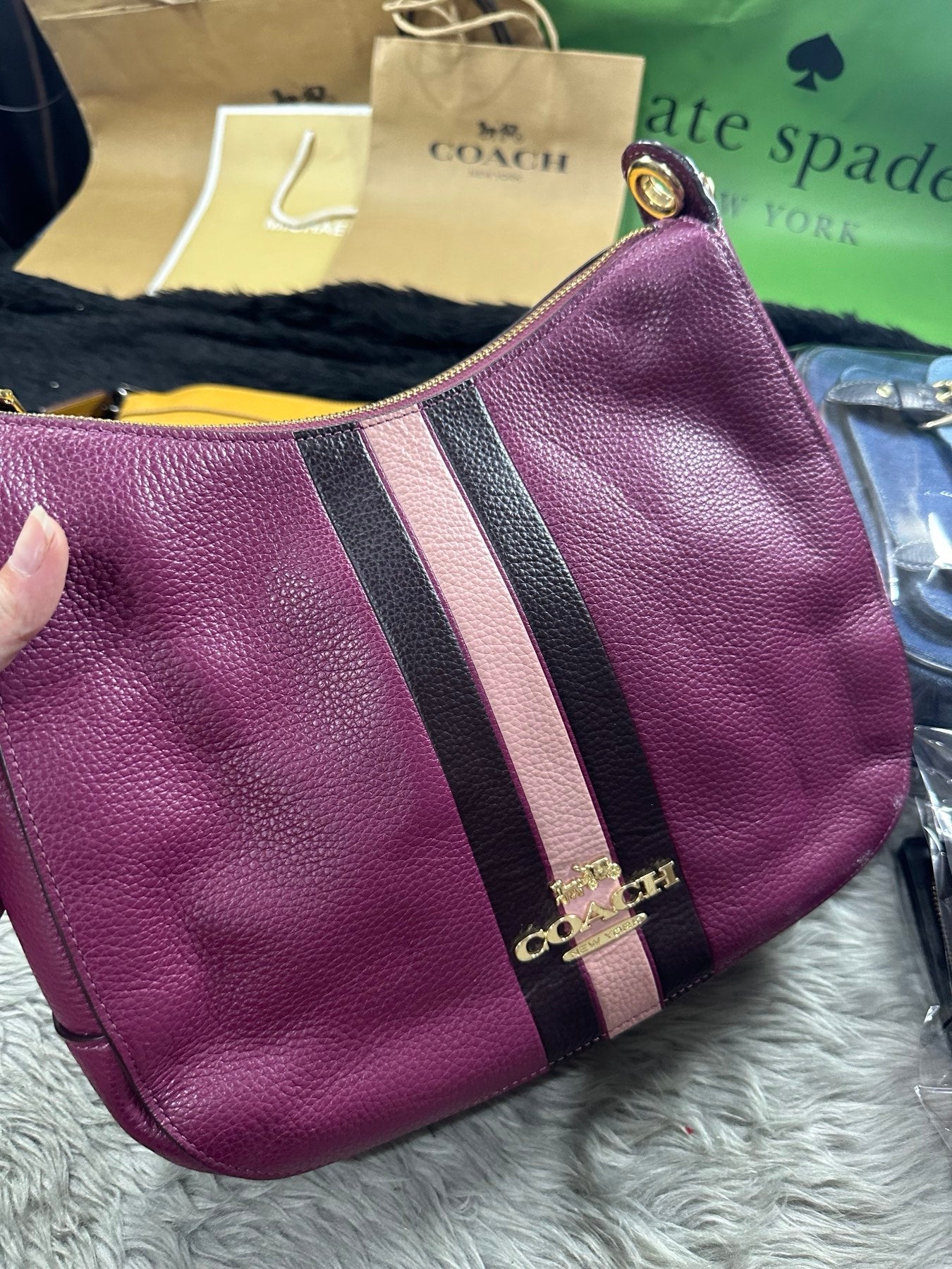 AUTHENTIC/ORIGINAL Preloved Coach Jes Hobo Bag With Varsity Stripe Dark Berry Pink