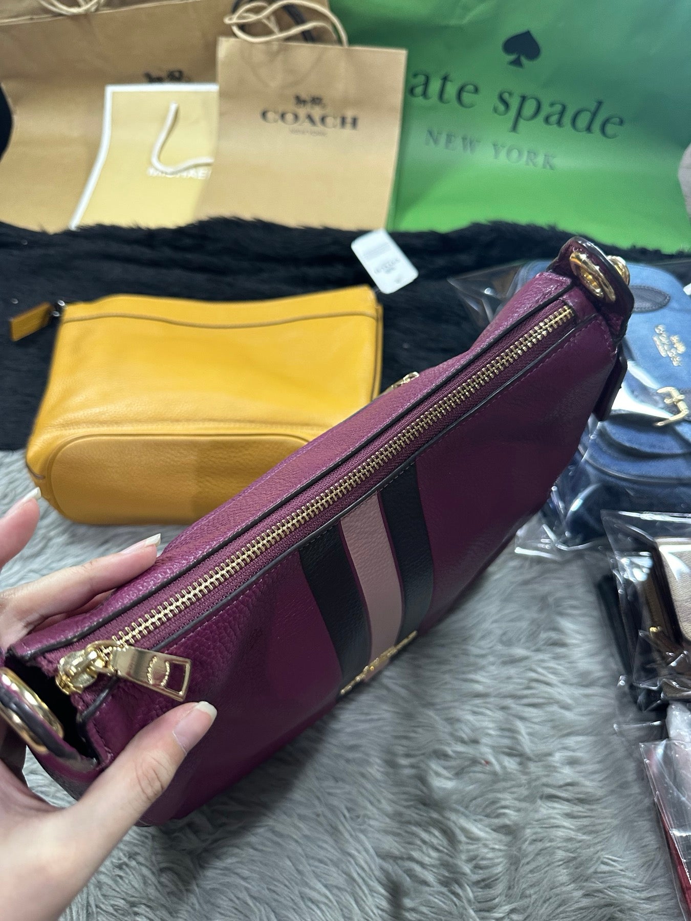 AUTHENTIC/ORIGINAL Preloved Coach Jes Hobo Bag With Varsity Stripe Dark Berry Pink