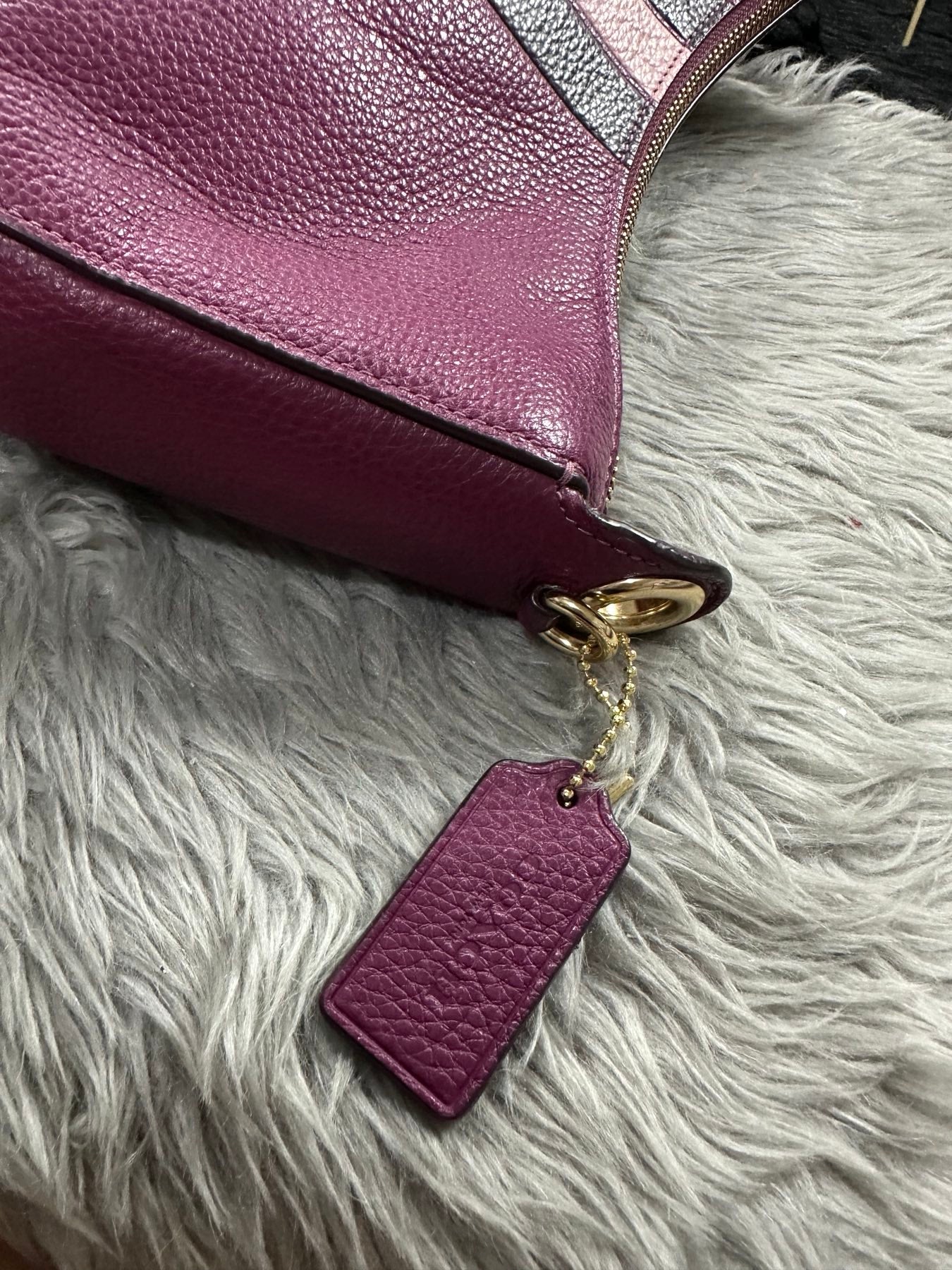 AUTHENTIC/ORIGINAL Preloved Coach Jes Hobo Bag With Varsity Stripe Dark Berry Pink