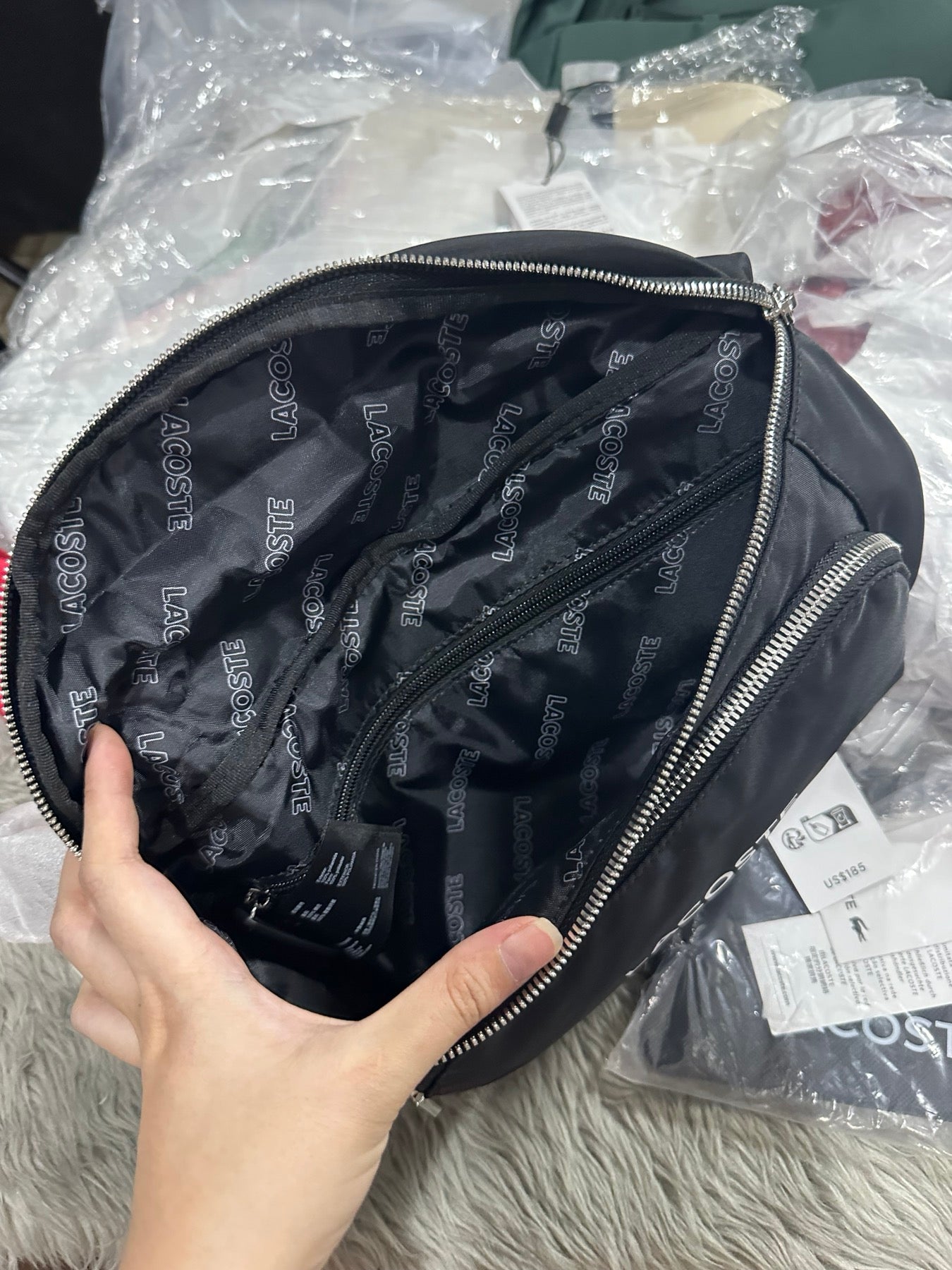 AUTHENTIC/ORIGINAL Lac0ste Unisex Branded Nylon Waist Bag Black