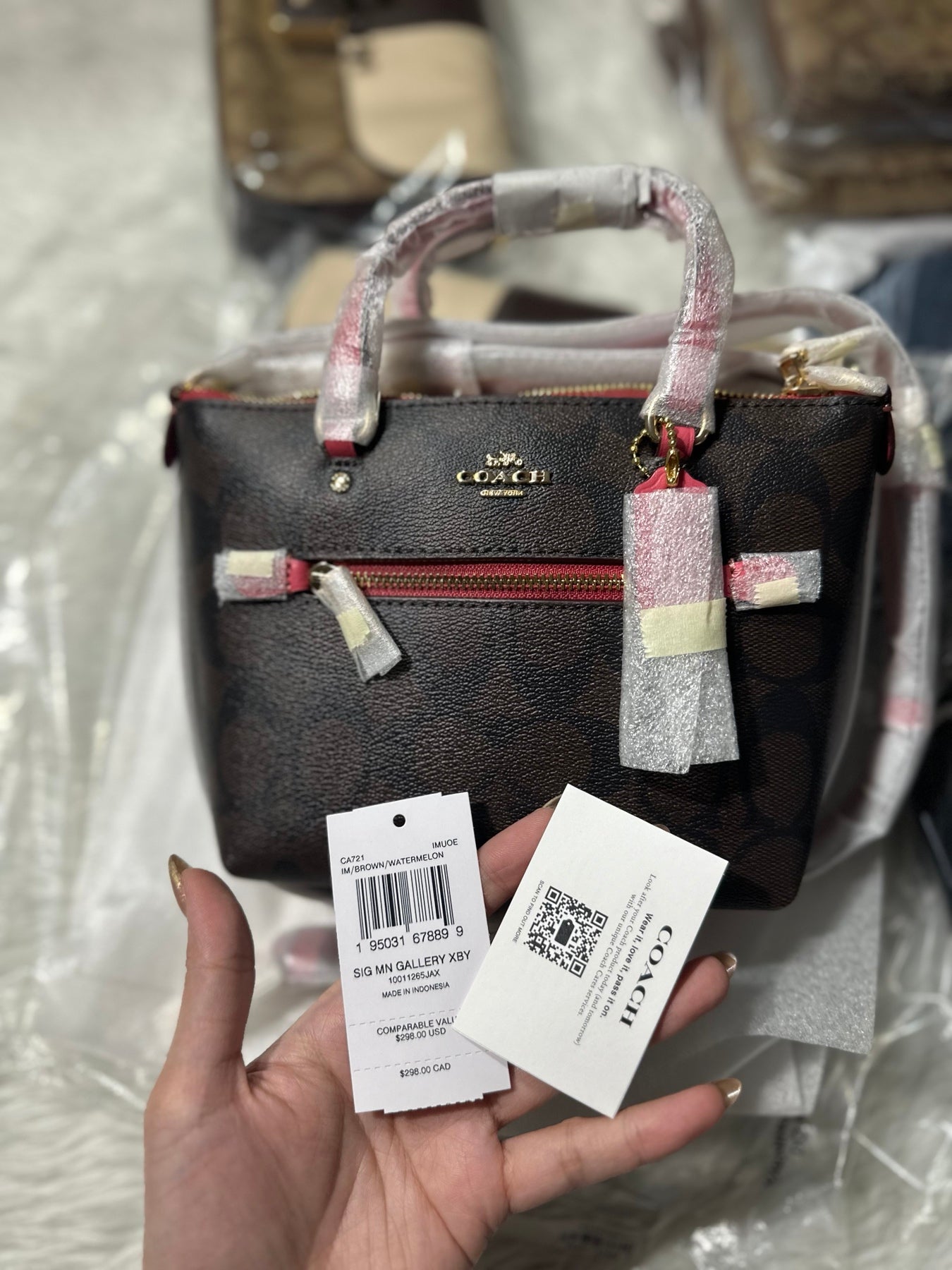 AUTHENTIC/ORIGINAL Coach Mini Gallery Crossbody Bag In Signature Canvas Brown/Pink