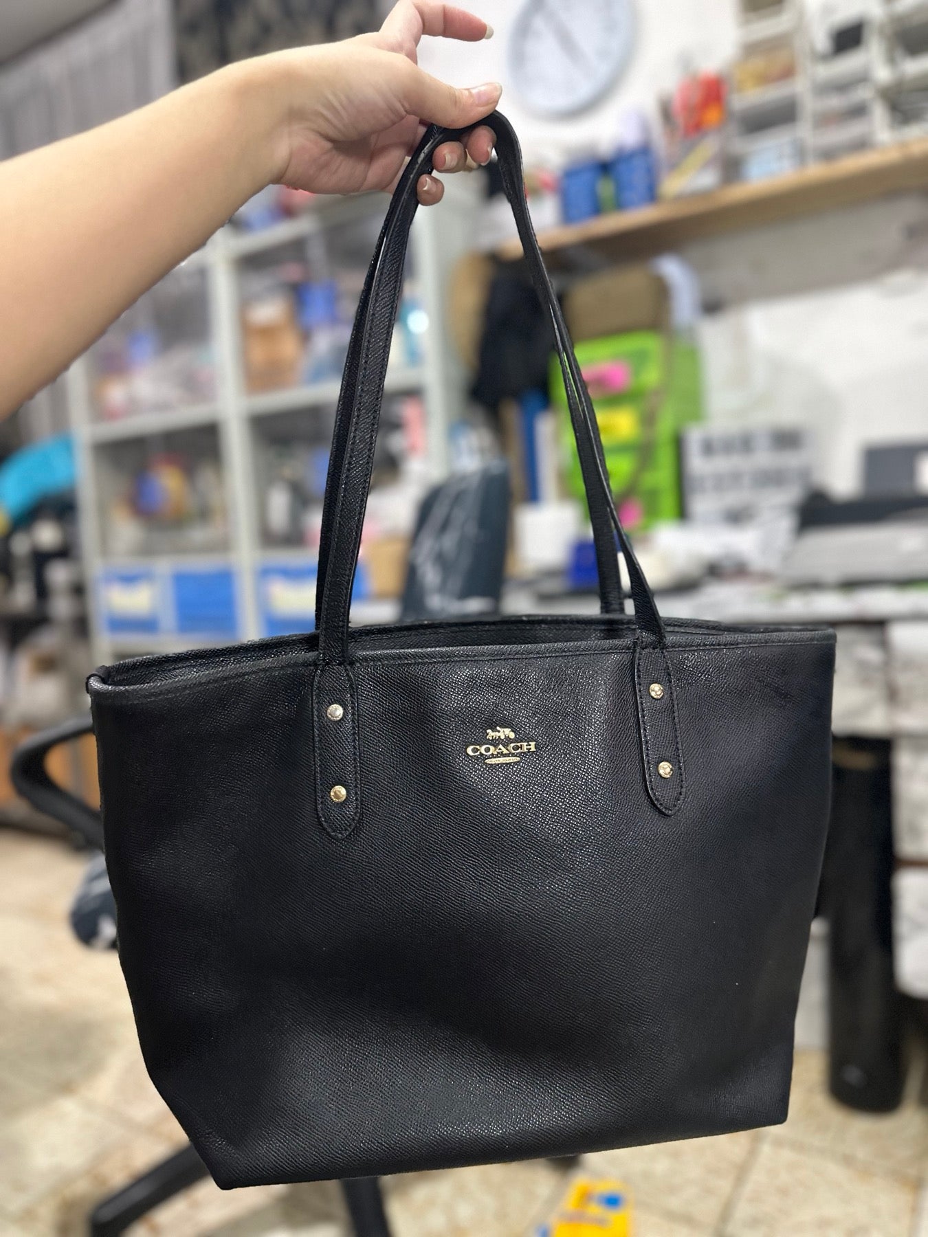 AUTHENTIC/ORIGINAL Preloved Coach City Tote Black Bag REPAIRED