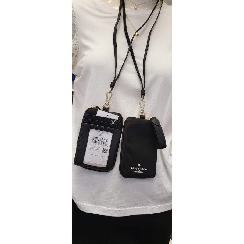 AUTHENTIC/ORIGINAL KateSpade KS Chelsea Card Case Lanyard Wallet in Black/Green