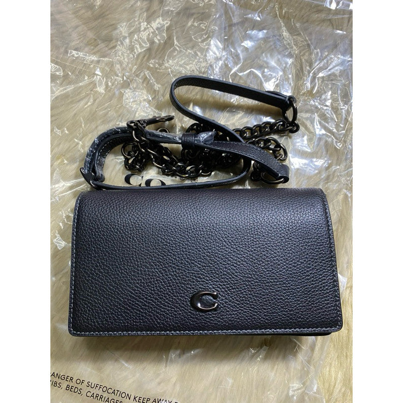 AUTHENTIC/ORIGINAL Coach Retail Polished Pebble Leather Crossbody Mini Bag Black