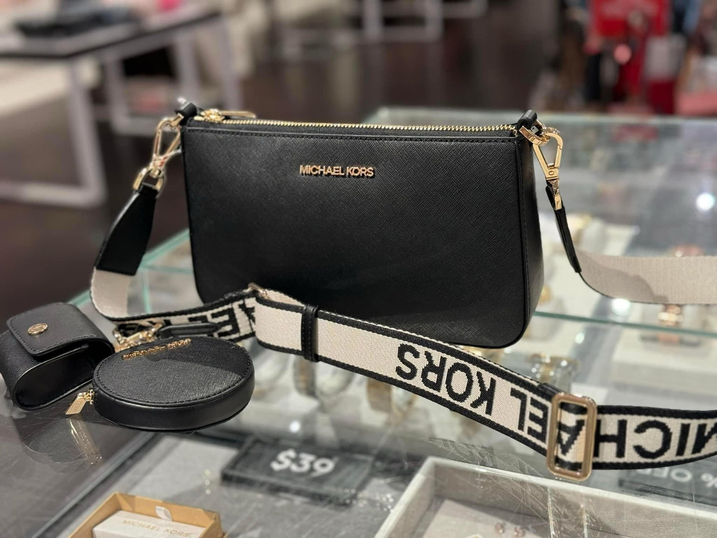 AUTHENTIC/ORIGINAL MK Jet Set Crossbody Tech Attachment Bag in Black