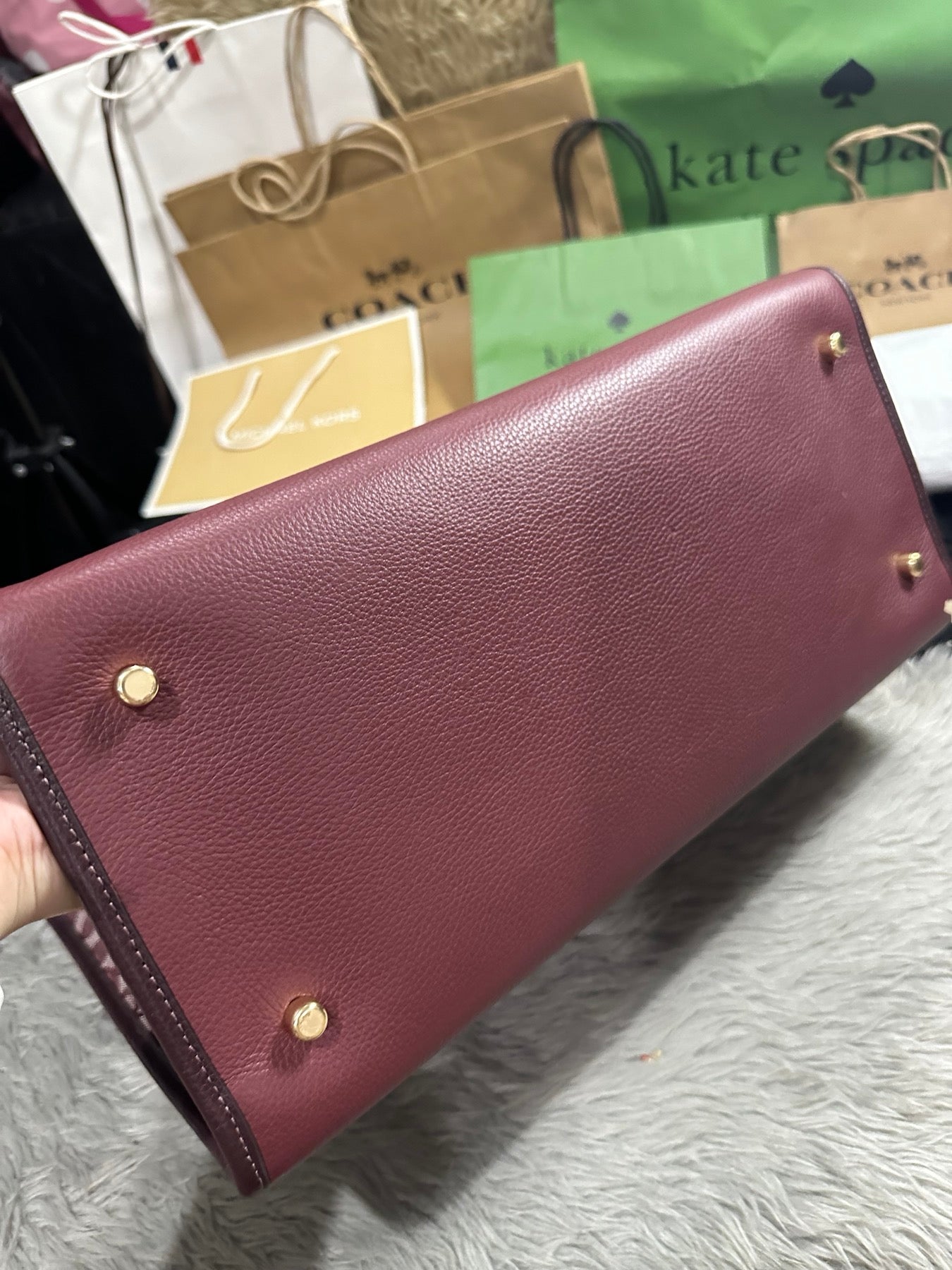 AUTHENTIC/ORIGINAL Coach Dempsey Jacquard Tote 40 Coach Patch Maroon Wine Large Bag