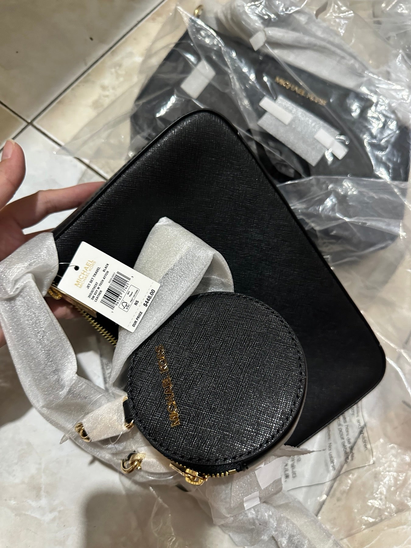AUTHENTIC/ORIGINAL MK Jet Set Crossbody Tech Attachment Bag in Black
