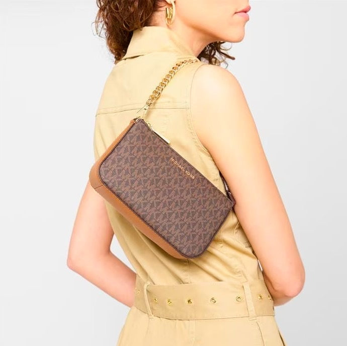 AUTHENTIC/ORIGINAL Michael K0rs MK Jet Set Medium Shoulder Chain and Crossbody Bag Brown