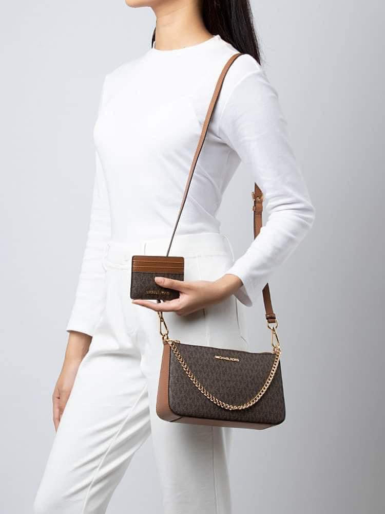 AUTHENTIC/ORIGINAL Michael K0rs MK Jet Set Medium Shoulder Chain and Crossbody Bag Brown