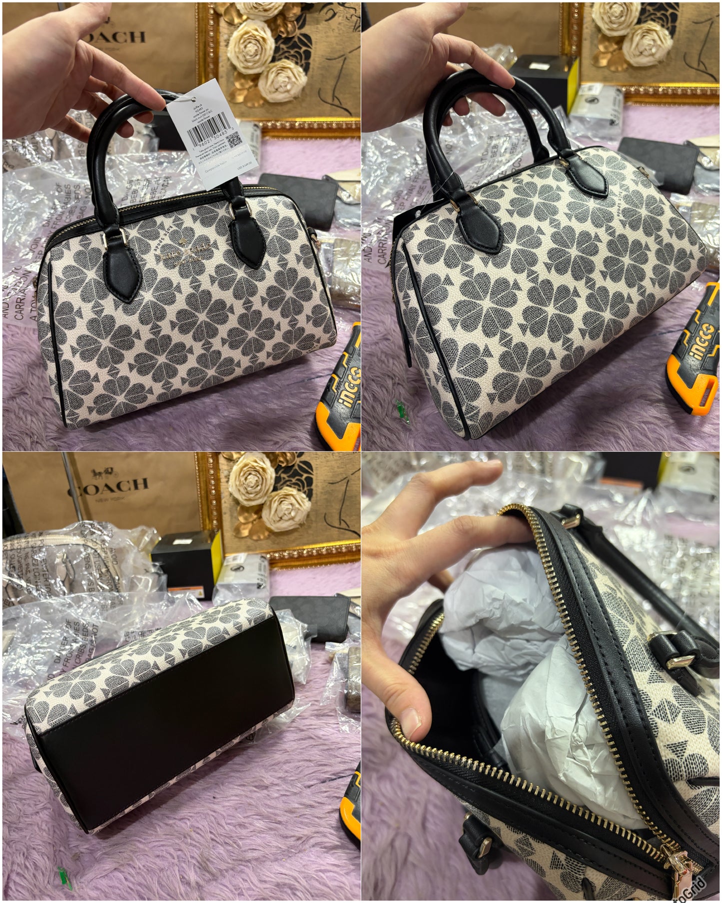 ORIG & IMPORTED KS Madison Dolly Saffiano Leather Duffle Crossbody Bag BLACK BROWN BEIGE WHITE