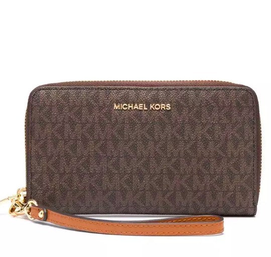 AUTHENTIC/ORIGINAL Preloved Michael K0rs MK Jet Set Travel Large Flat Signature Phone Wallet Brown