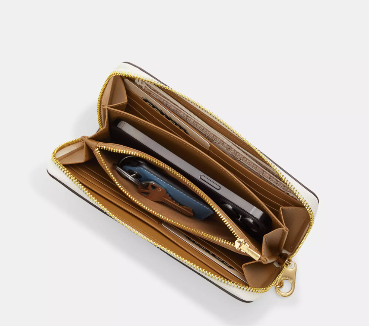 AUTHENTIC/ORIGINAL Coach Long Zip Around Wallet In Signature Canvas