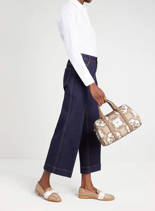 AUTHENTIC/ORIGINAL Preloved KateSpade KS Spade Flower Monogram Eleanor Medium Satchel Bag Beige