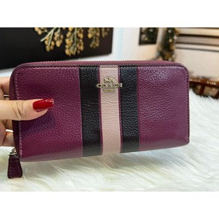 AUTHENTIC/ORIGINAL Preloved Coach Long Zip Around Wallet In Signature Canvas Dark Brown