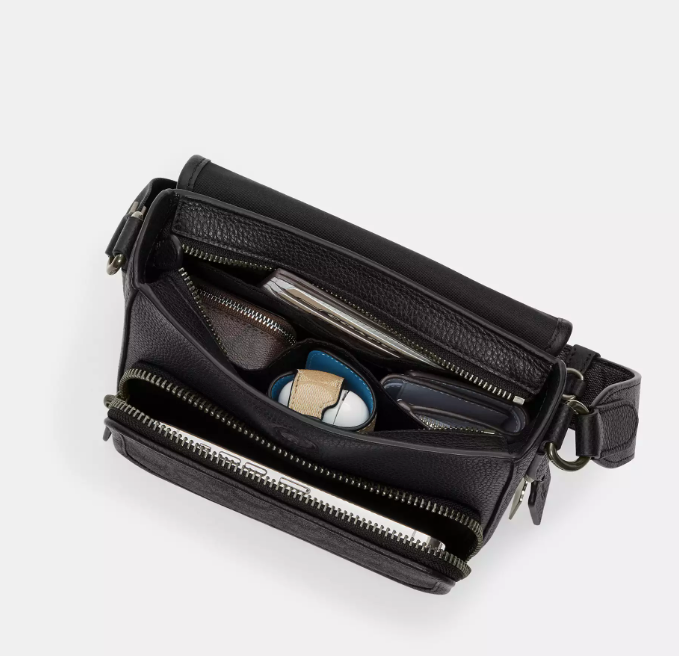 AUTHENTIC/ORIGINAL Coach Sullivan Flap Crossbody Men's Bag In Signature Canvas in Charcoal Black